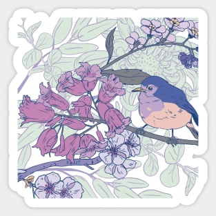 Spring flowers and singing bird Sticker